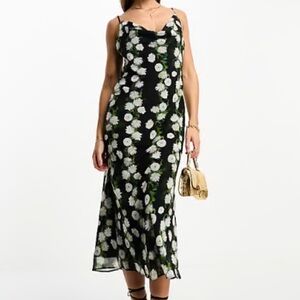ASOS Chiffon Cowl Neck Blurred Floral Midi Dress size 12